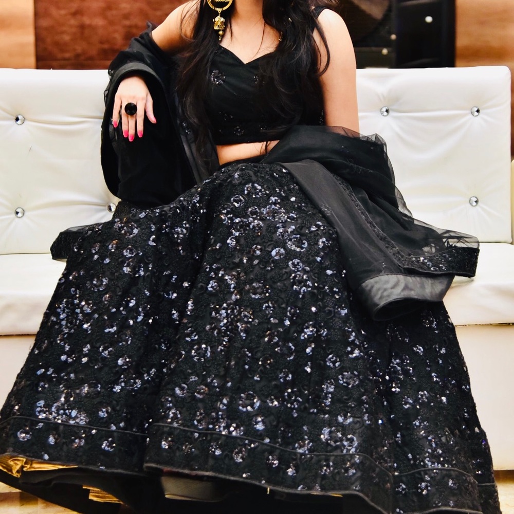 Black sequins ethnic wear lehenga - Picture 4 of 13